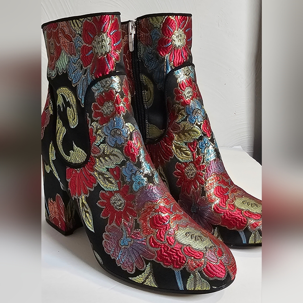 Marc Fisher Floral Embroidered Ankle Boots - Black and Multicolor - Picture 14 of 14